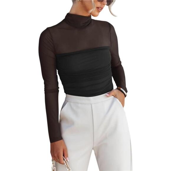 Tops - Women’s Trendy Sexy Long Sleeve Bodysuits Black